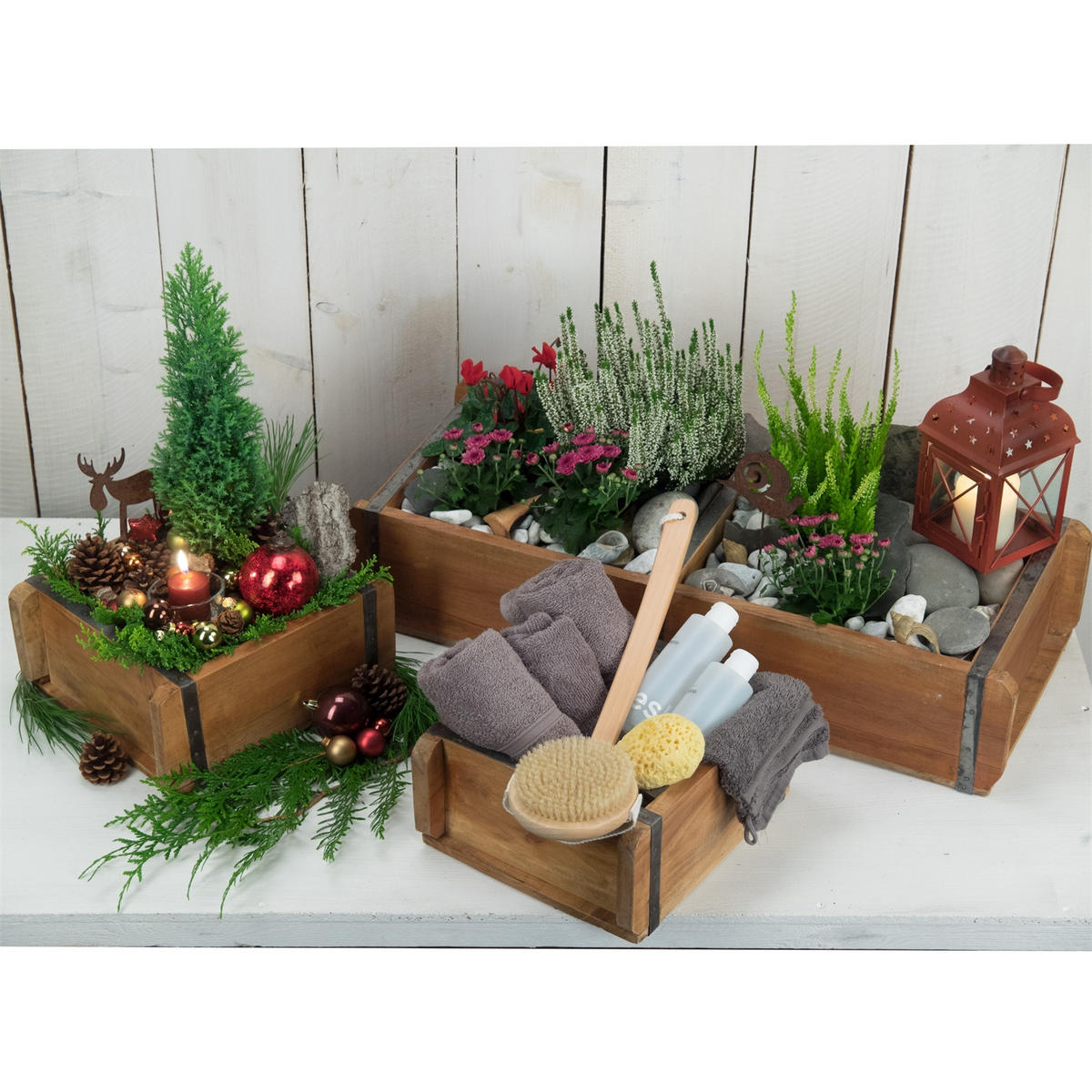 KISTEN-SET Bricks III 3-teilig Mahagoni Massivholz, 2 verschiedene Größen, Ziegelform naturfarben - Naturfarben, Holz (14cm) - CREEDWOOD