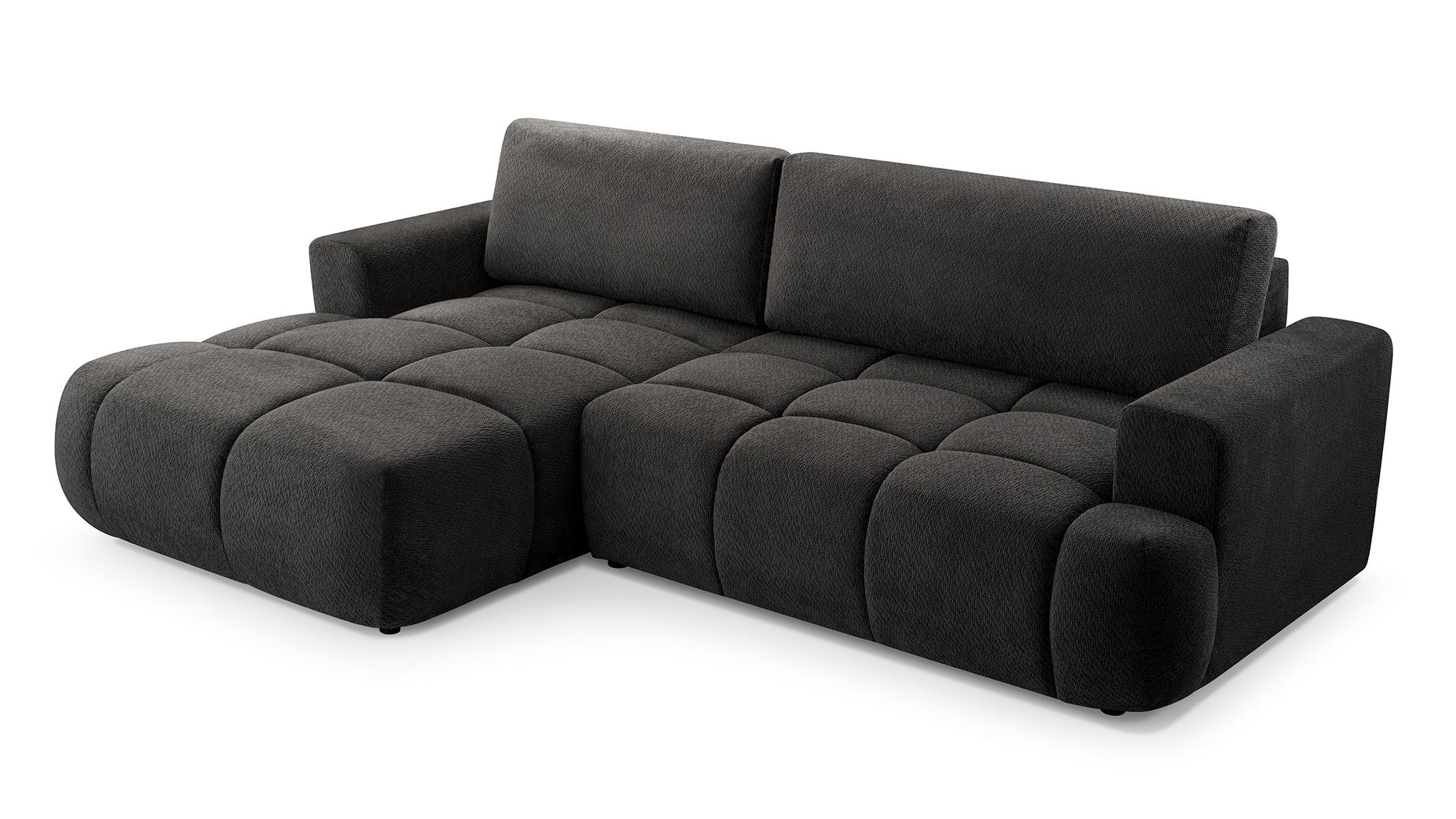 ECKSOFA VASTO Grau Geflochtener Stoff mit Schlaffunktion - Grau, Holz (261/152cm) - MASSENO
