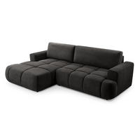 ECKSOFA VASTO Grau Geflochtener Stoff mit Schlaffunktion - Grau, Holz (261/152cm) - MASSENO