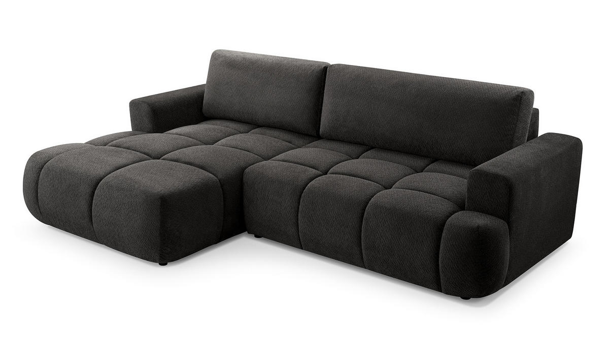 ECKSOFA VASTO Grau Geflochtener Stoff mit Schlaffunktion - Grau, Holz (261/152cm) - MASSENO