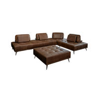 MODULSOFA MIT HOCKER WIOLO 3ER SET Dunkelbraun Leder - Dunkelbraun/Silberfarben, Leder/Metall (350/83/350cm) - KAWOLA