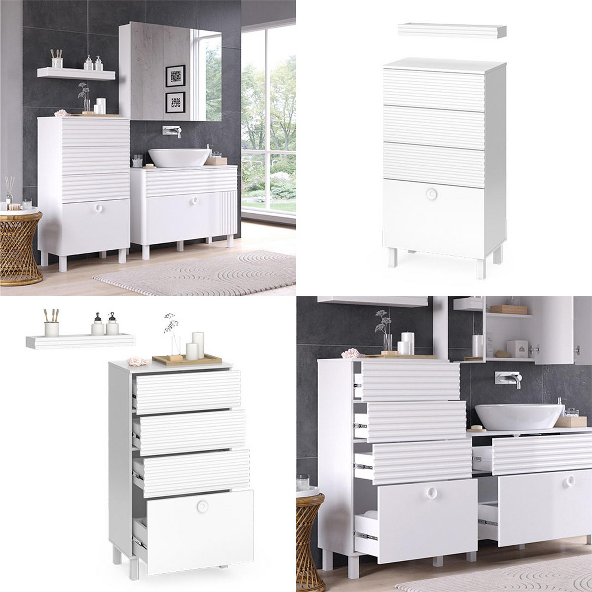 MIDISCHRANK Sola Weiß 60.2 x 113 cm mit 4 Schubladen - Weiß, Holzwerkstoff (60.2/113/37.2cm) - Vicco