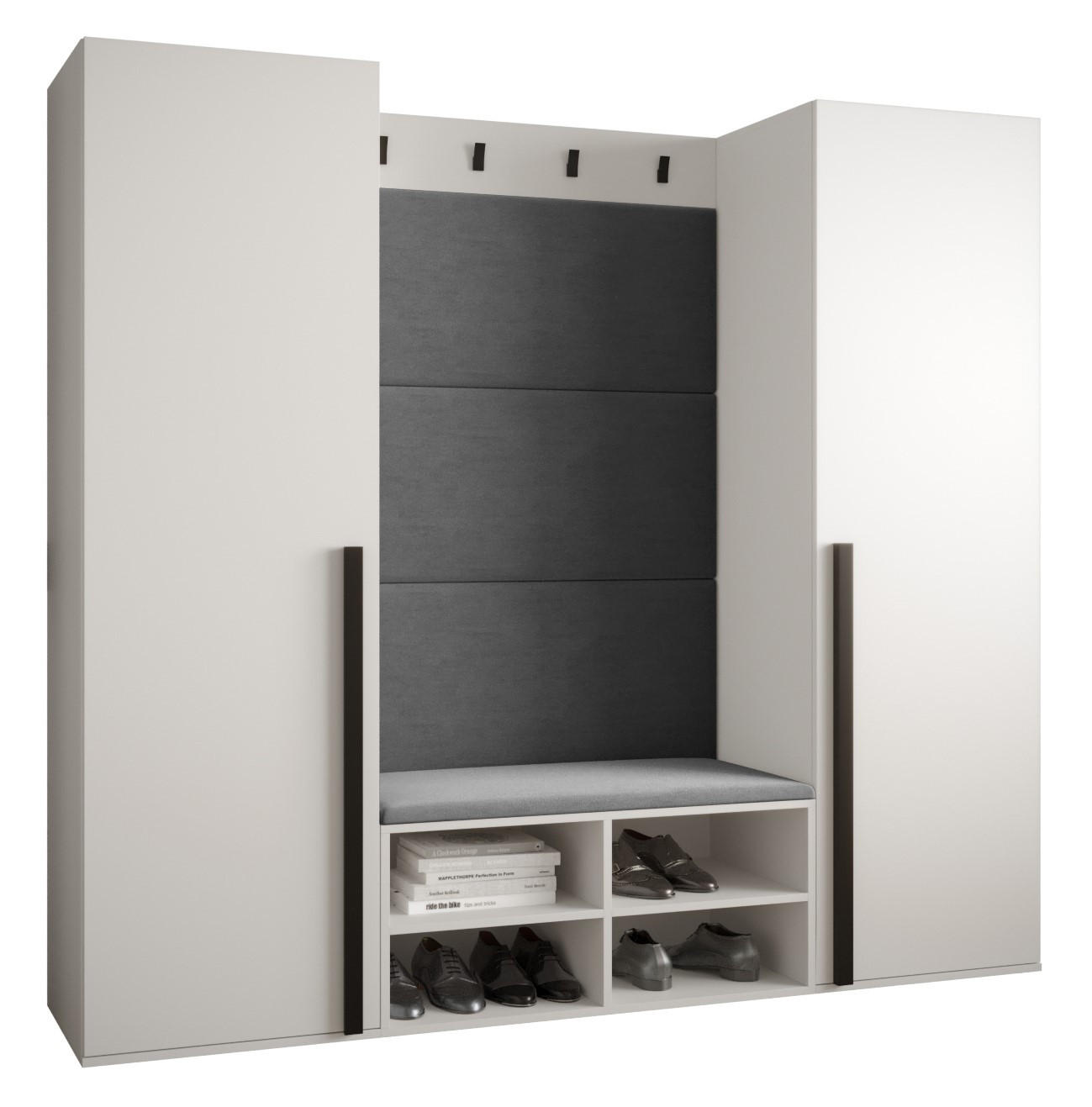 Möbel Kryspol Garderoben-Set Weiß, Grau 184x184x42 cm