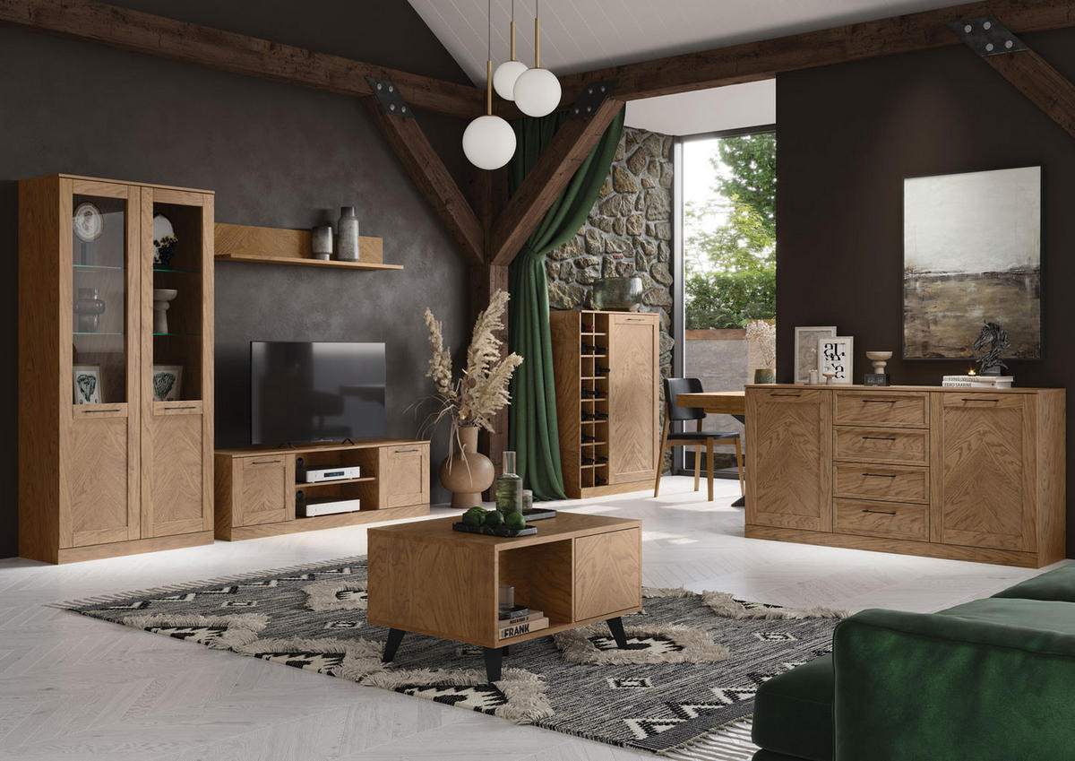 HIGHBOARD Cozy 15 Eiche Rustikal 100 / 50 / 140cm - Eichefarben/Braun, Holz/Metall (100/140/50cm) - Feldmann-Wohnen