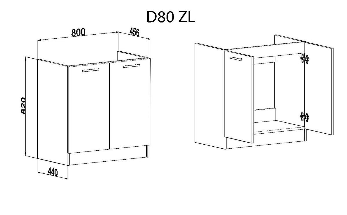 SPÜLENSCHRANK D80 ZL weiss glanz - Weiß Hochglanz, Holzwerkstoff (80/82/44cm) - roe furniture