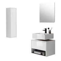 BADMÖBEL-SET 3-teilig weiß Hochglanz, grau mit LED Beleuchtung 100 cm - Weiß Hochglanz/Grau, Glas/Holzwerkstoff (100/190/46cm) - Furn.Design