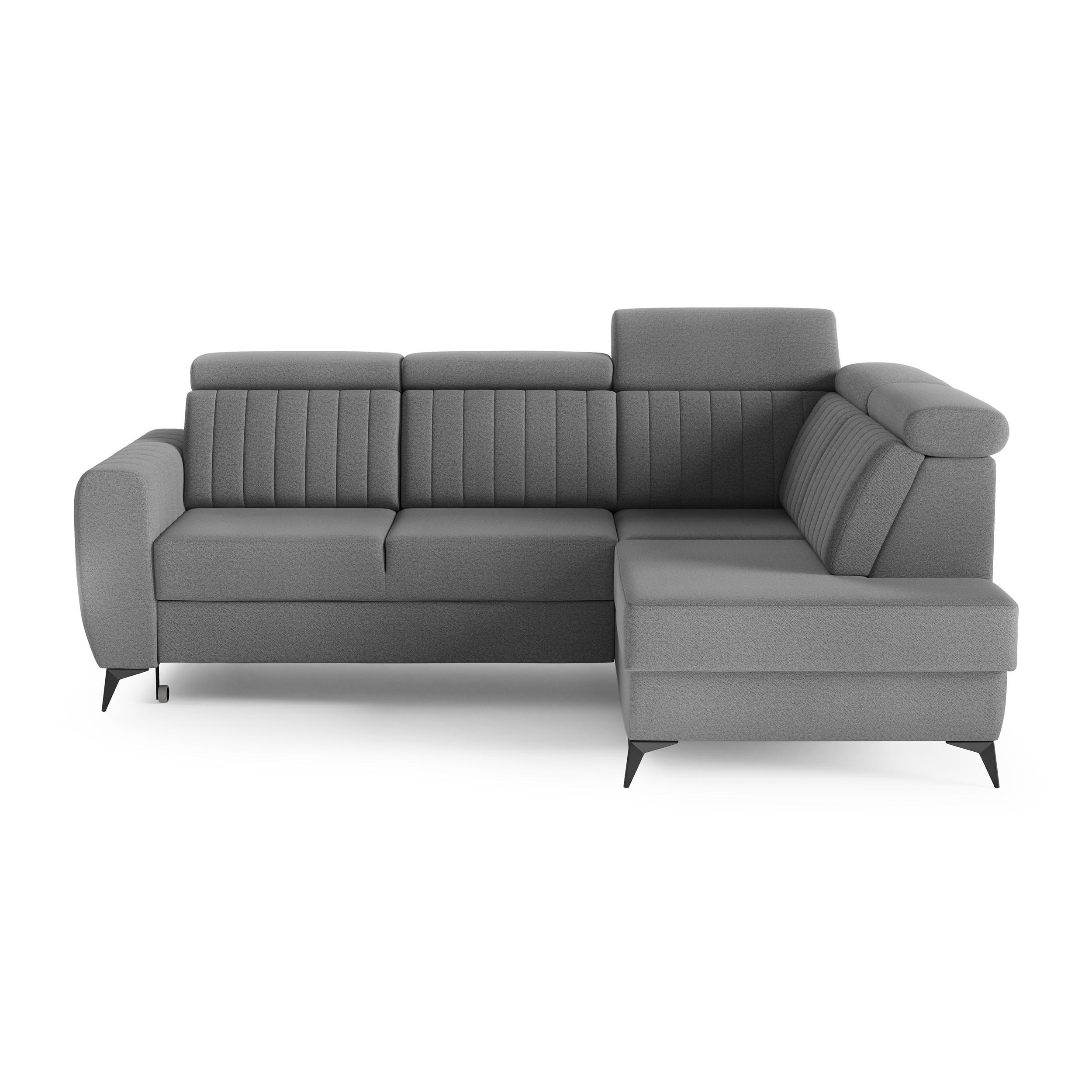 ECKSCHLAFSOFA Connor II verstellbare Kopfstützen, Grau, rechts - Schwarz/Grau, Textil (268/204cm) - Beautysofa