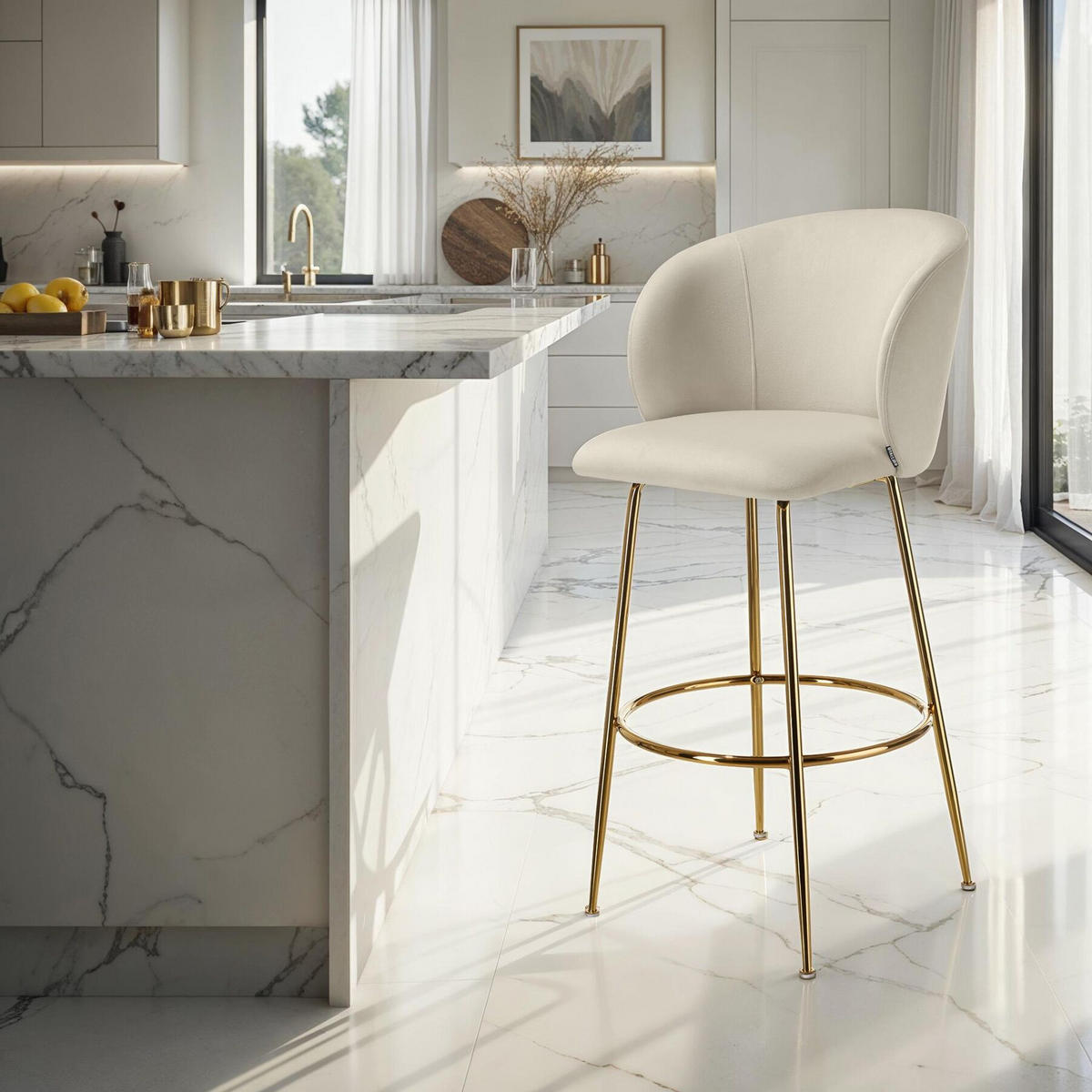 BARSTUHL Luana,51 x 60 x 106 cm, Belastbarkeit 120 kg,creme/gold - Goldfarben/Creme, Kunststoff (51/106/60cm) - tectake