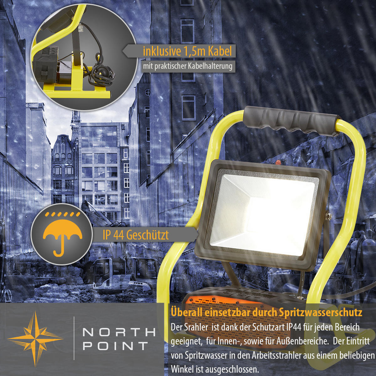 LED-BAUSTRAHLER - 30W mit Bluetooth Lautsprecher und IP44 für Innen- und Außenbereich, 2er-Set - Weiß, Metall (22.6/25.9/35cm) - Northpoint