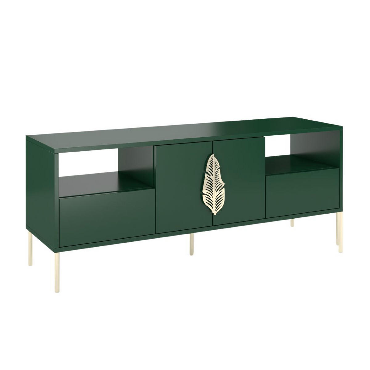 LOWBOARD Merlin, Grün, Goldene Details - Dunkelgrün/Goldfarben, Holzwerkstoff/Metall (138/60/40cm) - Skandica