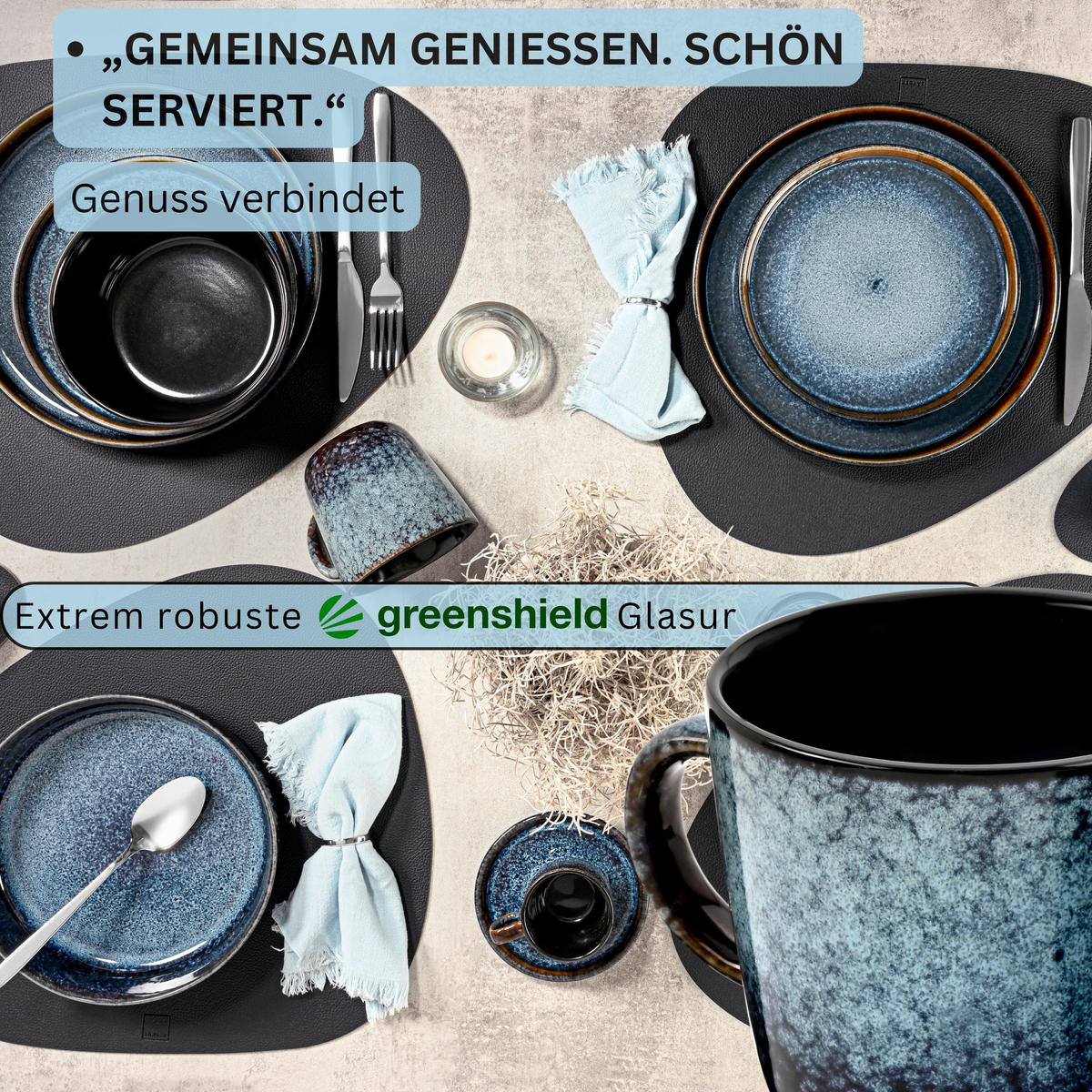 KAFFEEBECHER SET OSAKA - 6 teilig aus Steingut - Blau, Stein (0.4L) - Sänger