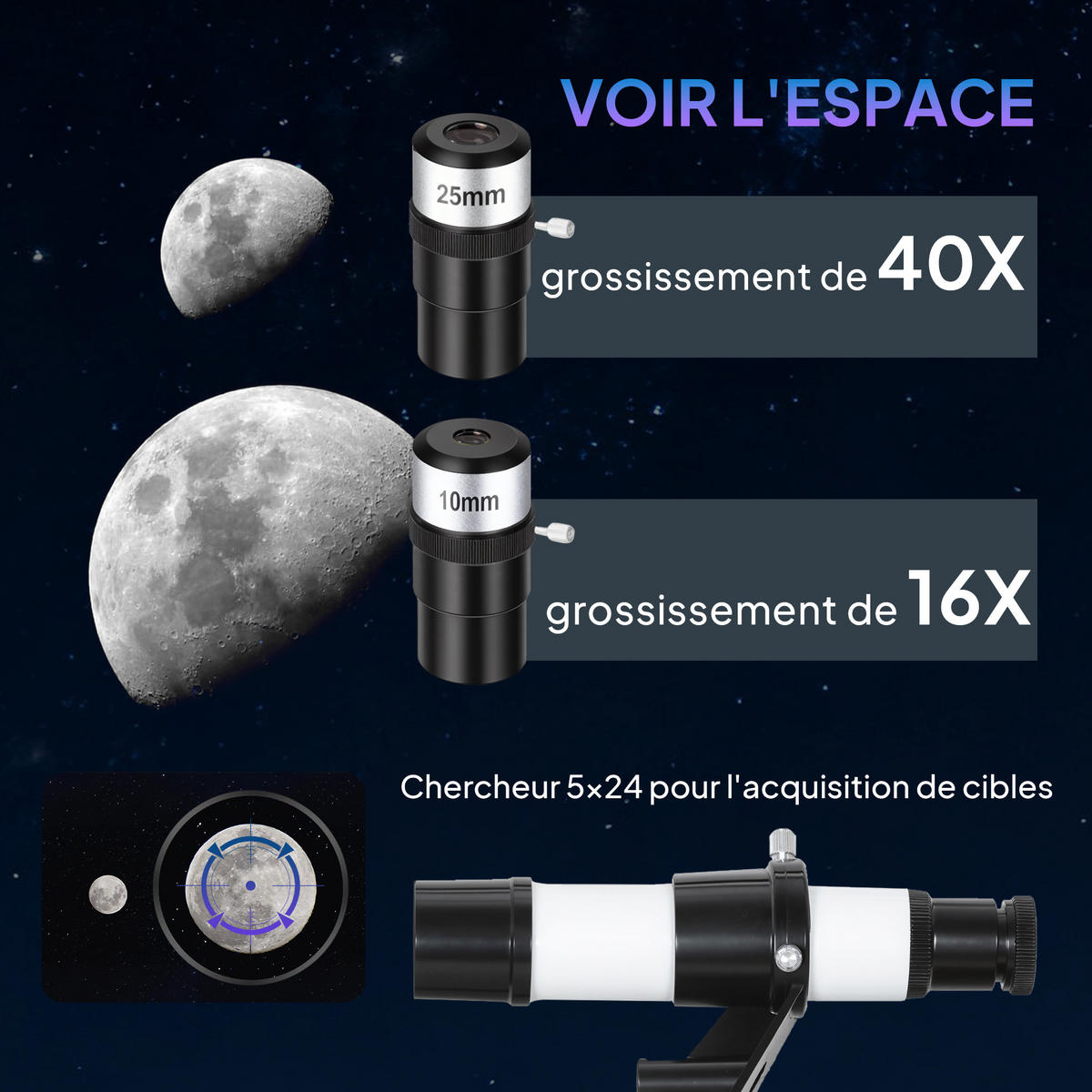TELESKOP DE-18663 70 mm Refraktor mit verstellbarem Stativ Weiß - Weiß, Metall (80/80cm) - ComfortXL