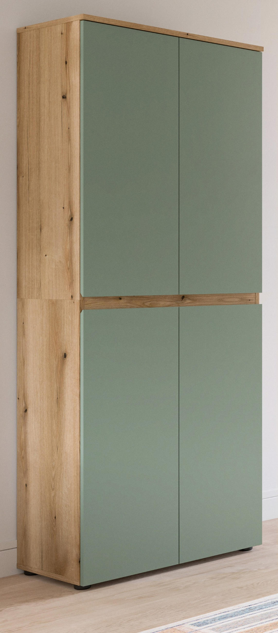 MEHRZWECKSCHRANK grün, Evoke Eiche 70 x 175 cm, Stauraumschrank 4-türig mit 9 Fächern - Eichefarben/Schwarz, Holzwerkstoff/Kunststoff (70/175/37cm) - Inn.Furn
