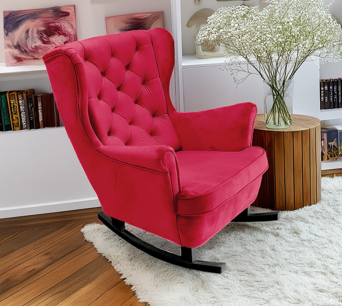 SCHAUKELSESSEL mit gepolstertem Sitz und Armlehnen, 102x81x95 cm, Rot_29837 - Rot/Schwarz, Holz/Textil (81/102/95cm) - DomoHome