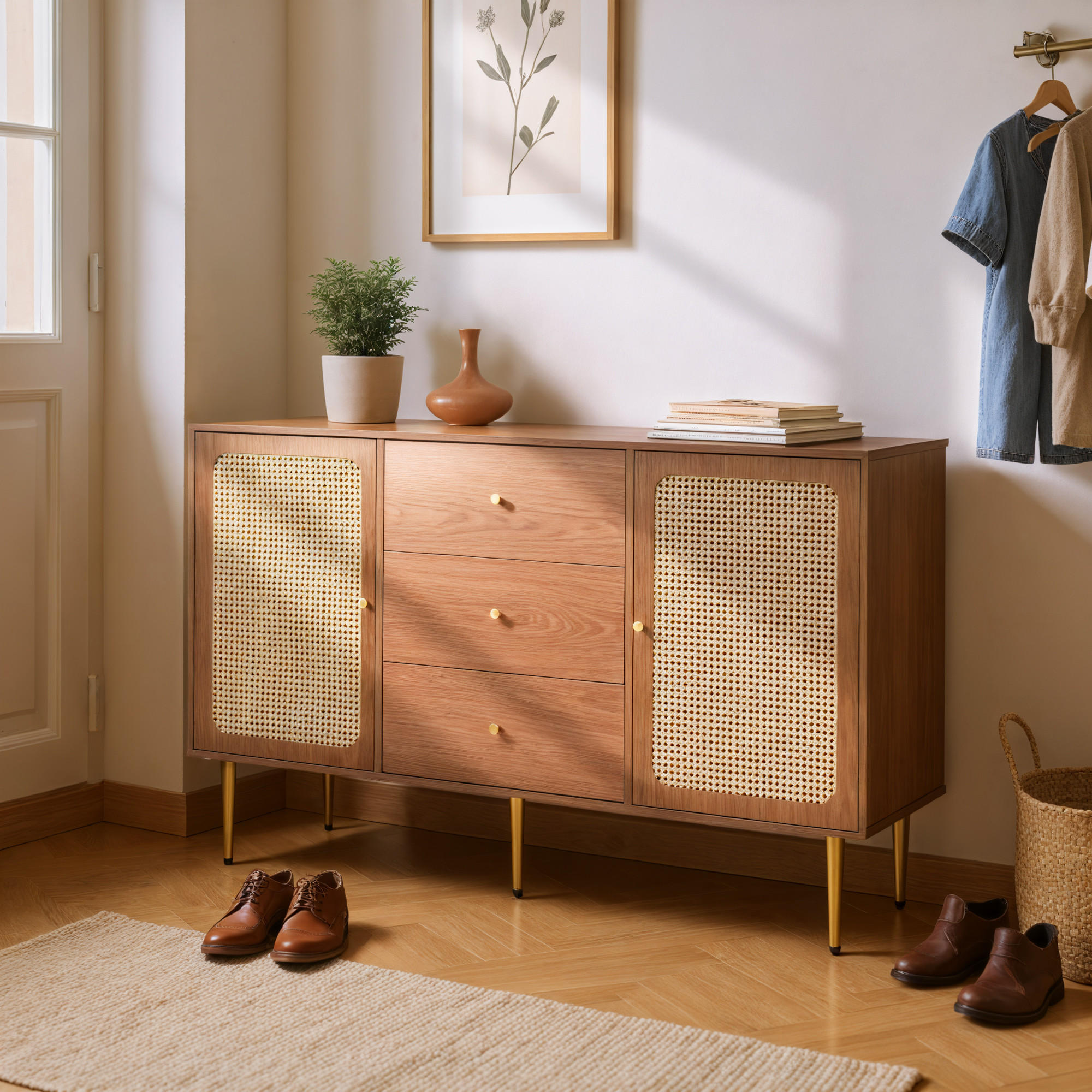 SIDEBOARD mit 2 Türen und 3 Schubladen - Braun, Holzwerkstoff (40/90/150cm) - Urban Meuble