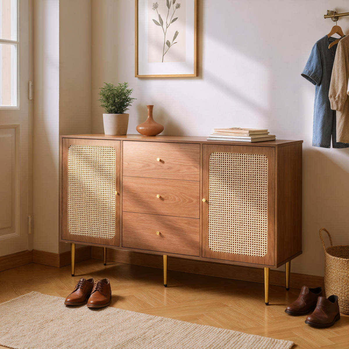 SIDEBOARD mit 2 Türen und 3 Schubladen - Braun, Holzwerkstoff (40/90/150cm) - Urban Meuble