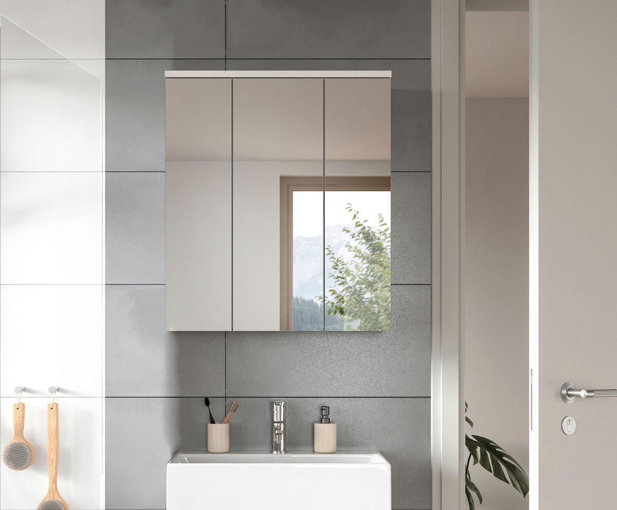 SPIEGELSCHRANK SOLERO (B/H/T: ca. 63/73/21 cm) in Weiß/weiß hochglanz - Weiß, Holzwerkstoff (63/73/21cm)