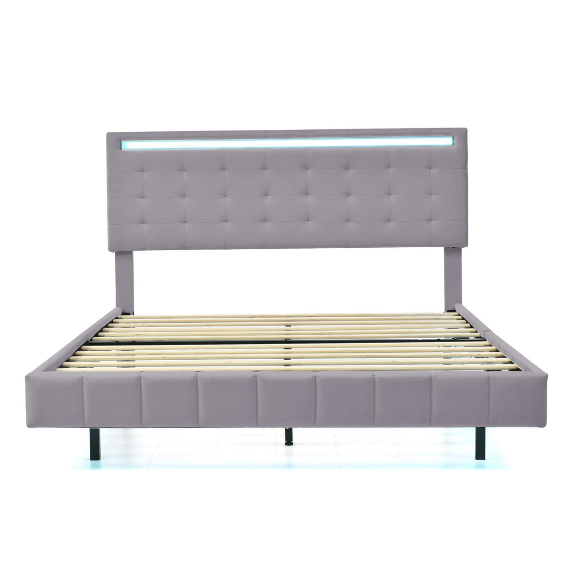 ČALOUNĚNÁ postel 140/200 cm šedá z lněné tkaniny s LED osvětlením a skrytými nohami - šedá, textil (140/200cm) - OKWISH