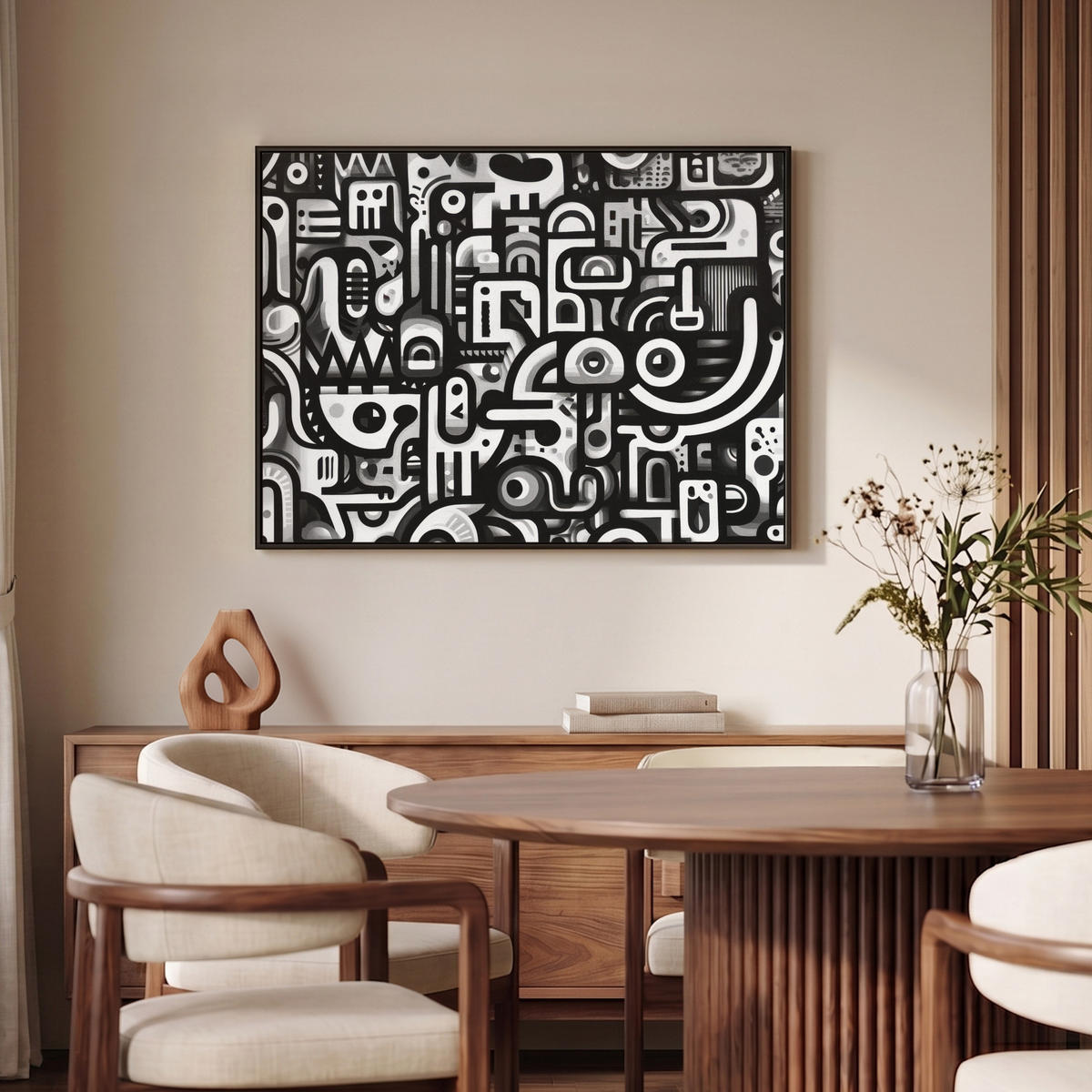 LEINWAND Bilder mit Rahmen - Symbole - Abstrakt - Grafik - Schwarz - 100x70 - Schwarz, Textil (100/70cm) - MuchoWow