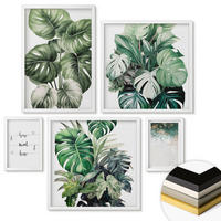 WANDBILDER 5er-Set - 50x50 cm & 20x30 cm & 40x60 cm Weißer Rahmen - Aquarell-Monstera-Blätter - Weiß, Kunststoff (40/60cm) - ArtPrintCave