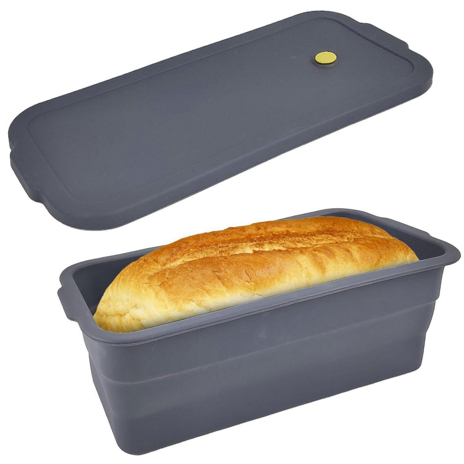 BROTBACKFORM mit Deckel Silikon 3500ml - Grau, Kunststoff (14.5/11.5/32cm)