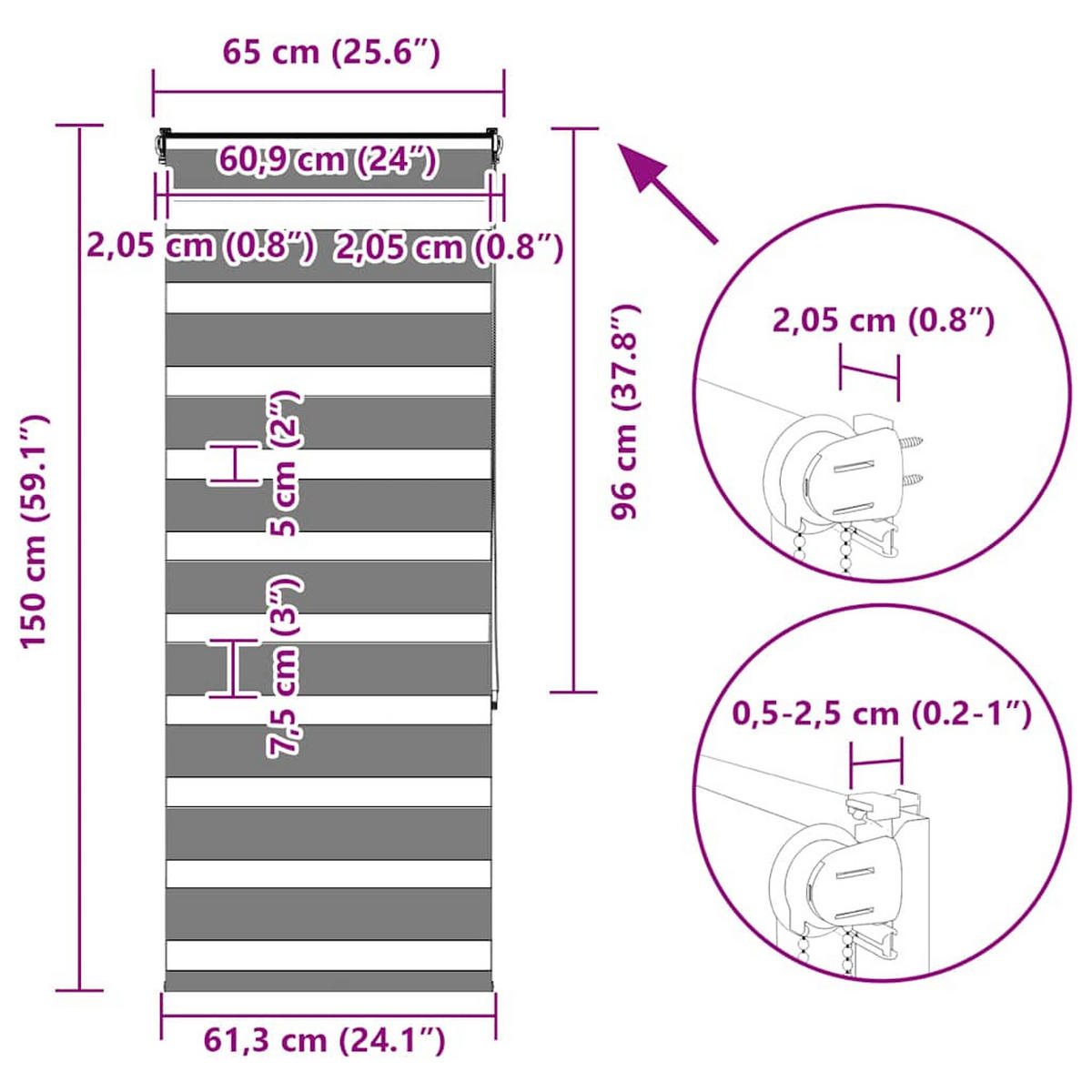 DOPPELROLLO 65/150 cm Stoffbreite 60,9 cm aus Polyester Weiß - Weiß, Textil (65/150cm) - vidaXL