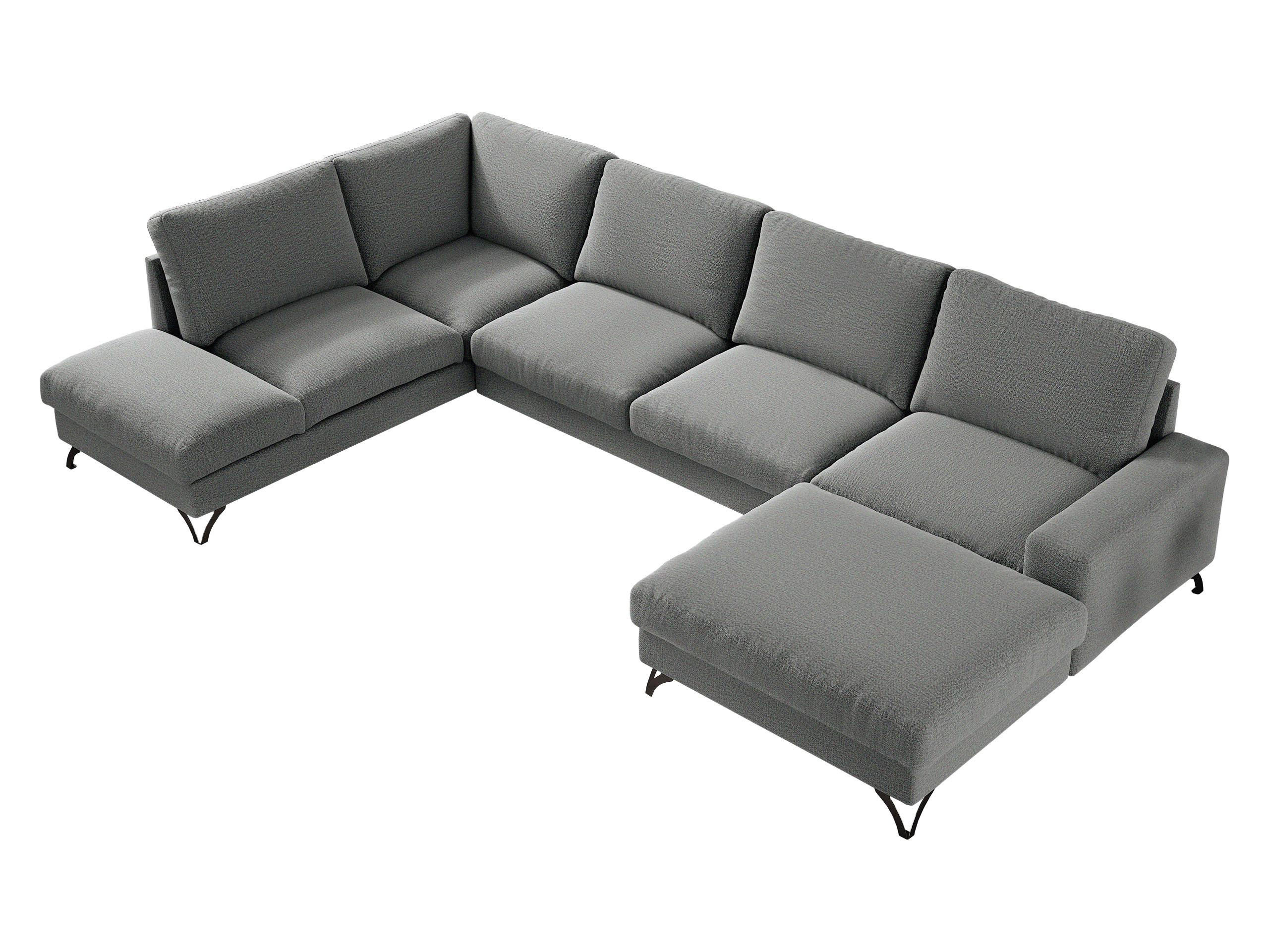 WOHNLANDSCHAFT Flavio U, Seite: Rechts - L3F+L2F+R1F - Schwarz/Grau, Holz/Textil (367/91/214cm) - MIRJAN24