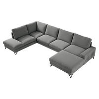 WOHNLANDSCHAFT Flavio U, Seite: Rechts - L3F+L2F+R1F - Schwarz/Grau, Holz/Textil (367/91/214cm) - MIRJAN24