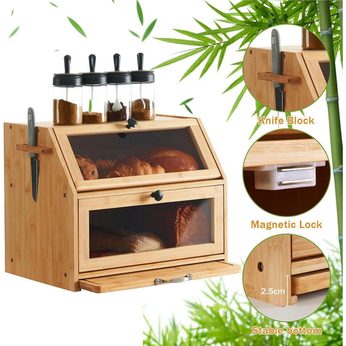 BROTKASTEN Bambus mit Schneidebrett 39x26x32,5 cm - Hellbraun, Naturmaterialien (25/32.5/39cm)
