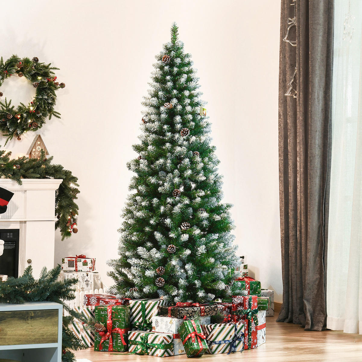 KÜNSTLICHER Weihnachtsbaum, 180 cm Christbaum mit Kunstschnee, Indoor - Grün, Kunststoff/Metall (180cm) - HOMCOM