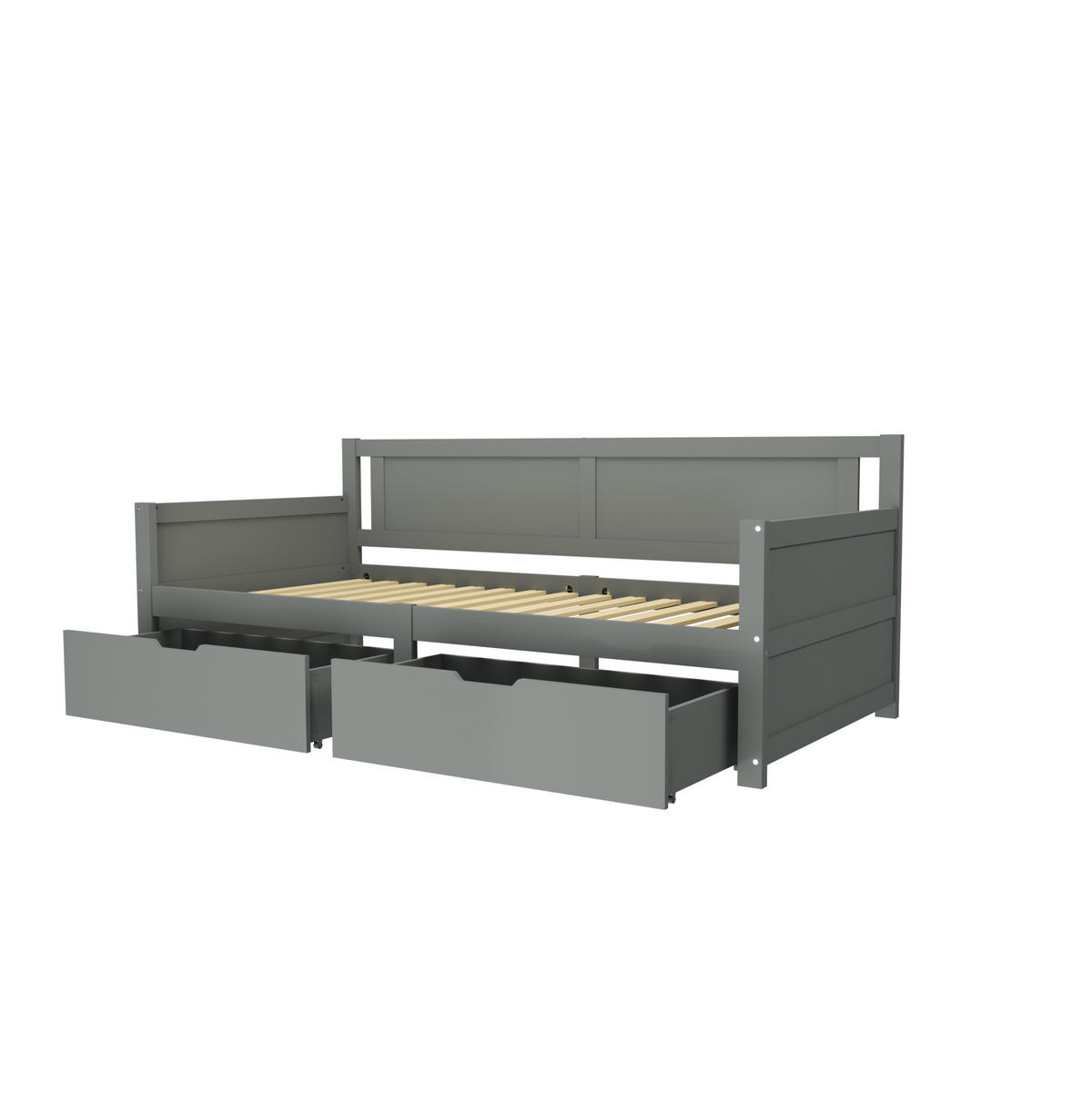 POLSTERBETT aus Massivholz 90x200 cm in Grau mit 2 Schubladen - Grau, Holz (90/200cm) - Modfu