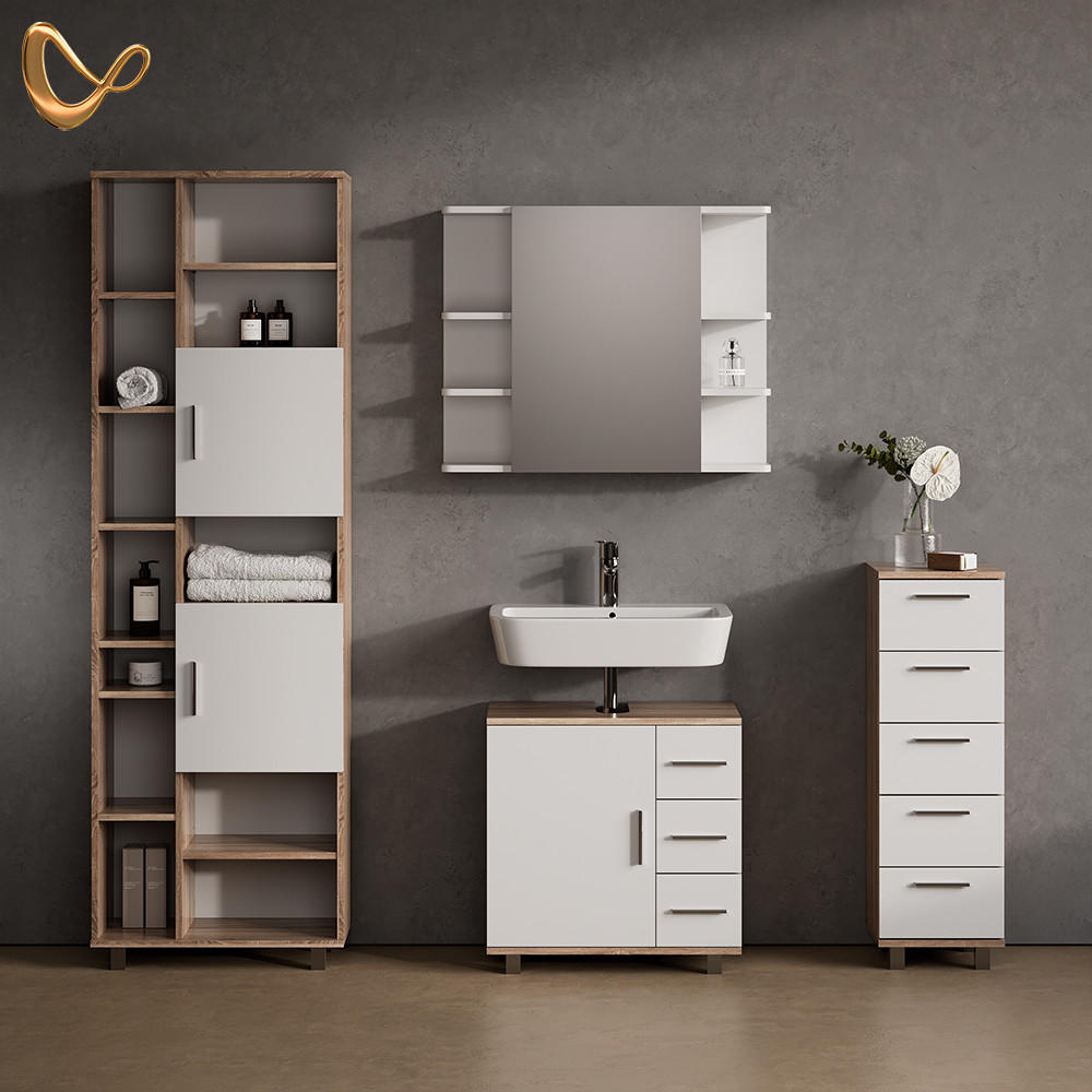 BADMÖBEL-SET Eisak Sonoma 4 Teile - Weiß/Sonoma Eiche, Holzwerkstoff (60/60/33cm) - Livinity®