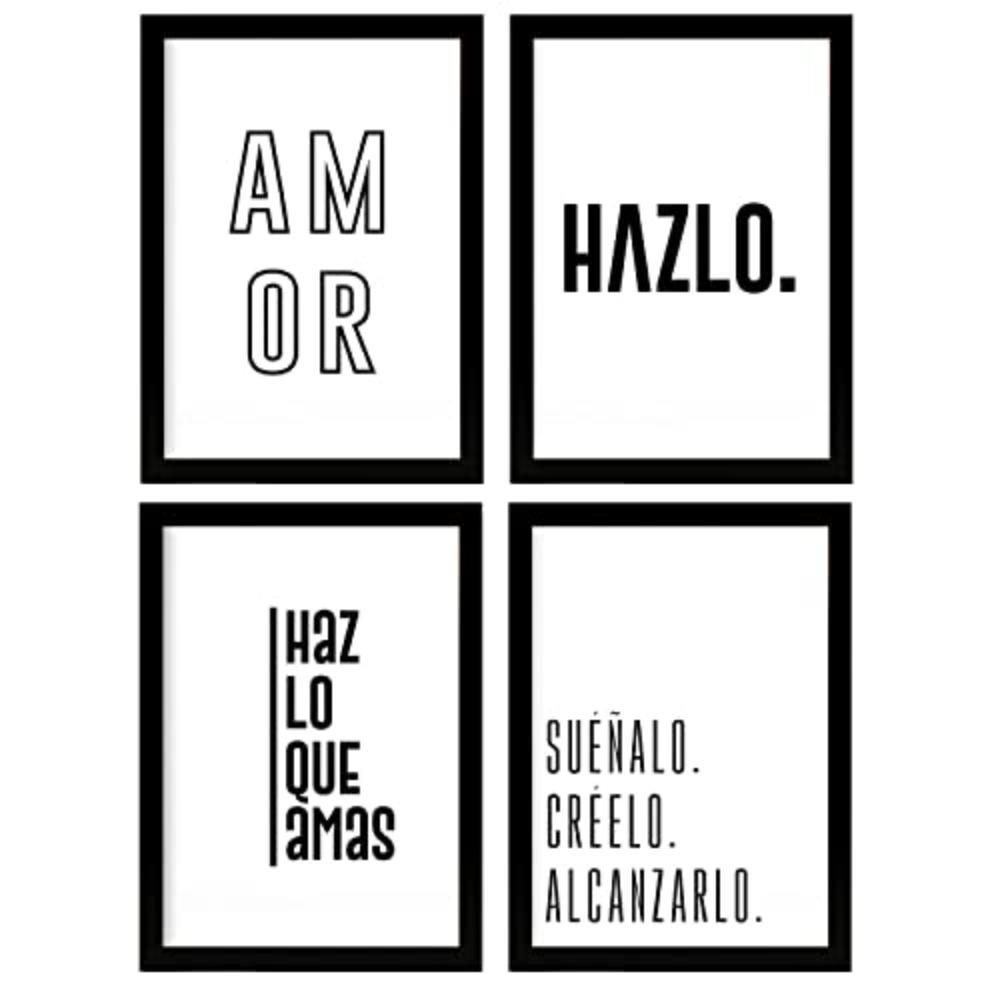 POSTER Set mit 4 Leidenschaft TypografieStil A4 Schwarzer Rahmen - Schwarz, Papier (29.7/3cm) - Nacnic