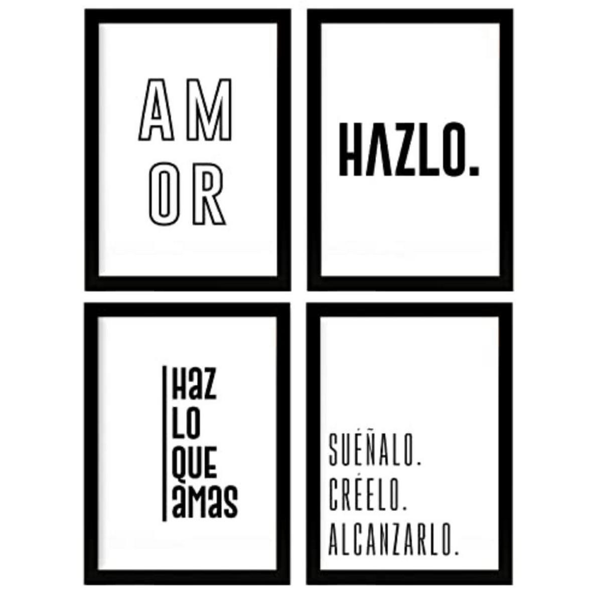 POSTER Set mit 4 Leidenschaft TypografieStil A4 Schwarzer Rahmen - Schwarz, Papier (29.7/3cm) - Nacnic