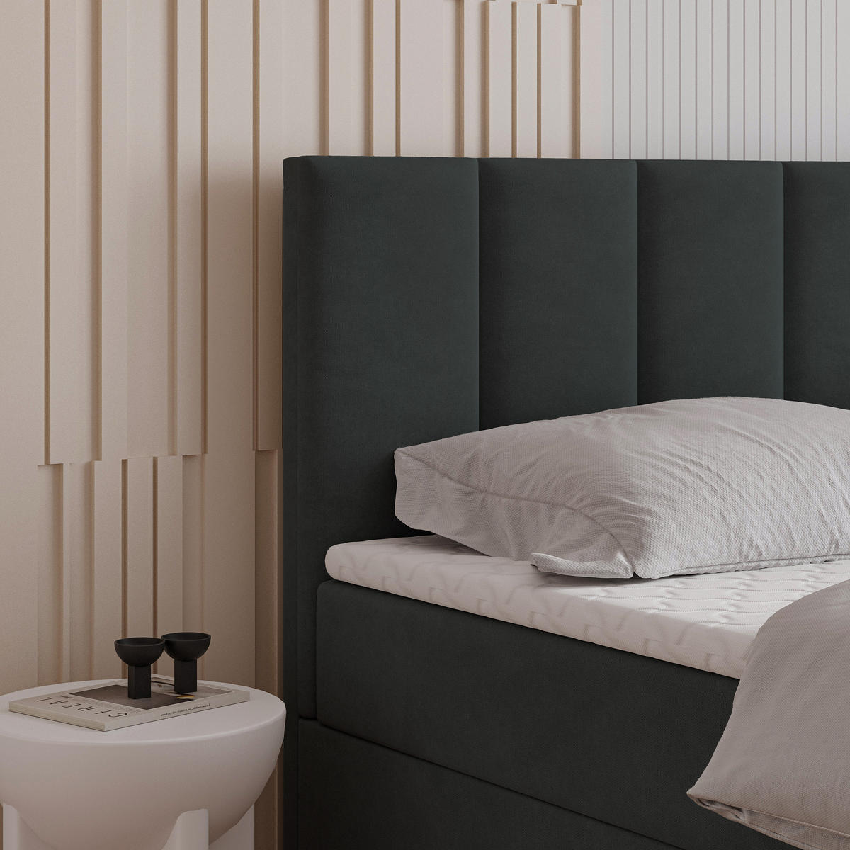 BOXBETT MERIL 140x200 cm mit Matratze und Topper - Schwarz - Schwarz, Holz (140/200cm) - MASSENO