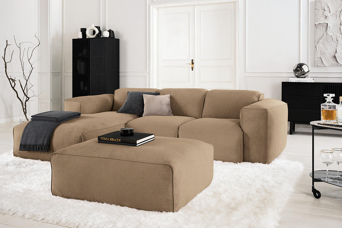 3-SITZER ECKSOFA mit Longchair - Taupe/Schwarz, Kunststoff/Textil (251/173cm) - home24