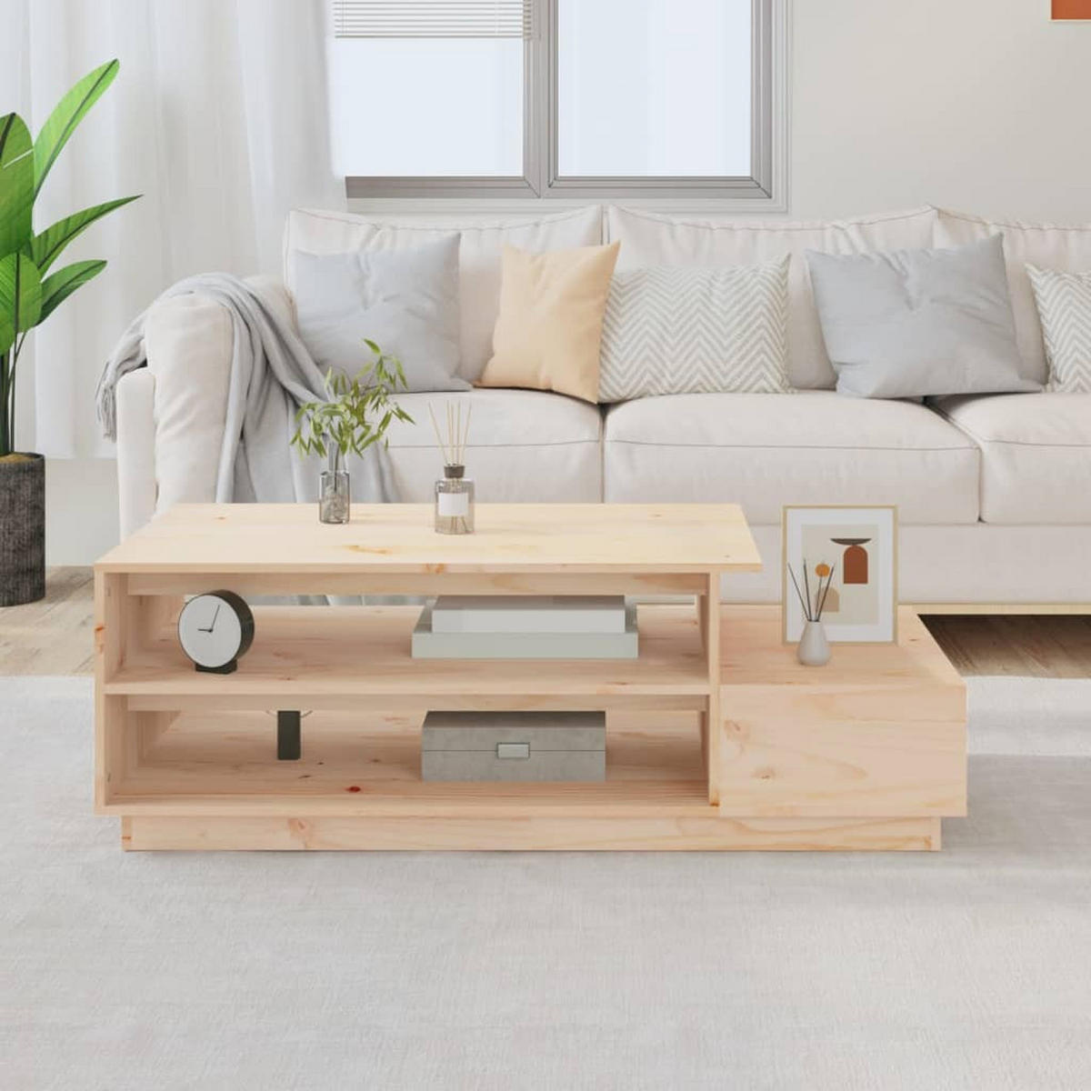 COUCHTISCH 120x50x40,5 cm Massivholz Kiefer - Braun, Holz (120/50/40.5cm) - furnicato