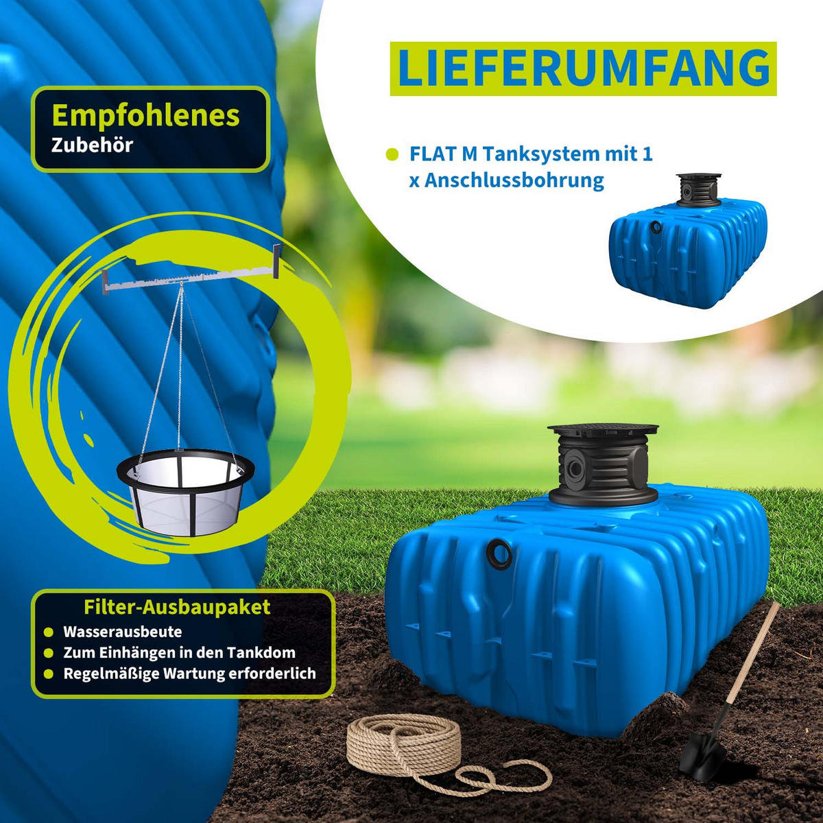 M Flachtank 3000 L inkl. Schachtverlängerung - Blau, Kunststoff (160/109/245cm) - 4rain