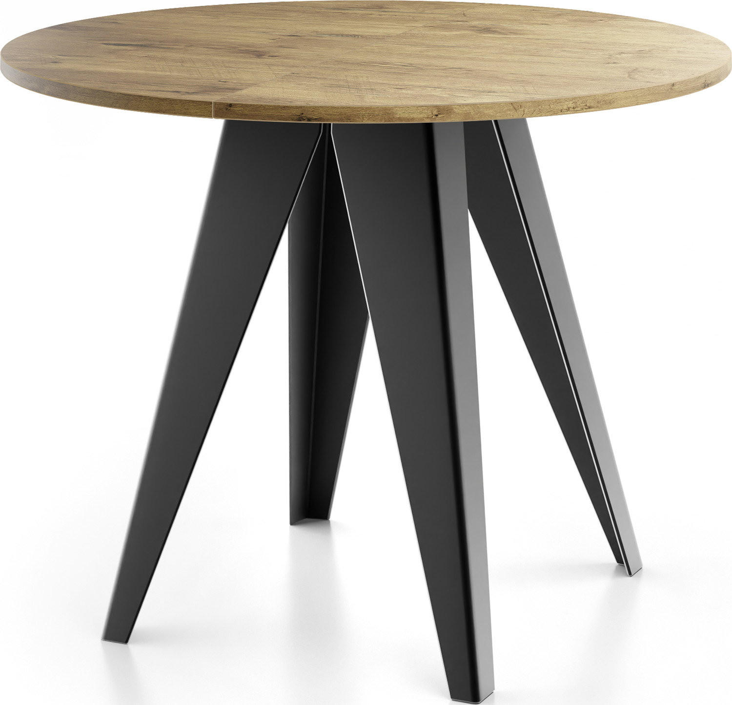 ESSTISCH Glory runder ausziehbarer, Lancelot Eiche 100-140/100/76 cm - Eichefarben/Schwarz, Holzwerkstoff/Metall (100/140/76cm) - WFL GROUP