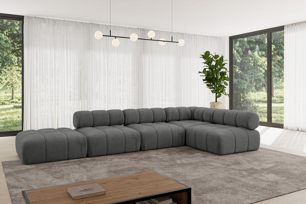 ECKSOFA modulares Sofa Favio-L2 - 380x190x70 cm Dunkelgrau Velours - Dunkelgrau, Holzwerkstoff/Textil (380/190cm) - ALTDECOR