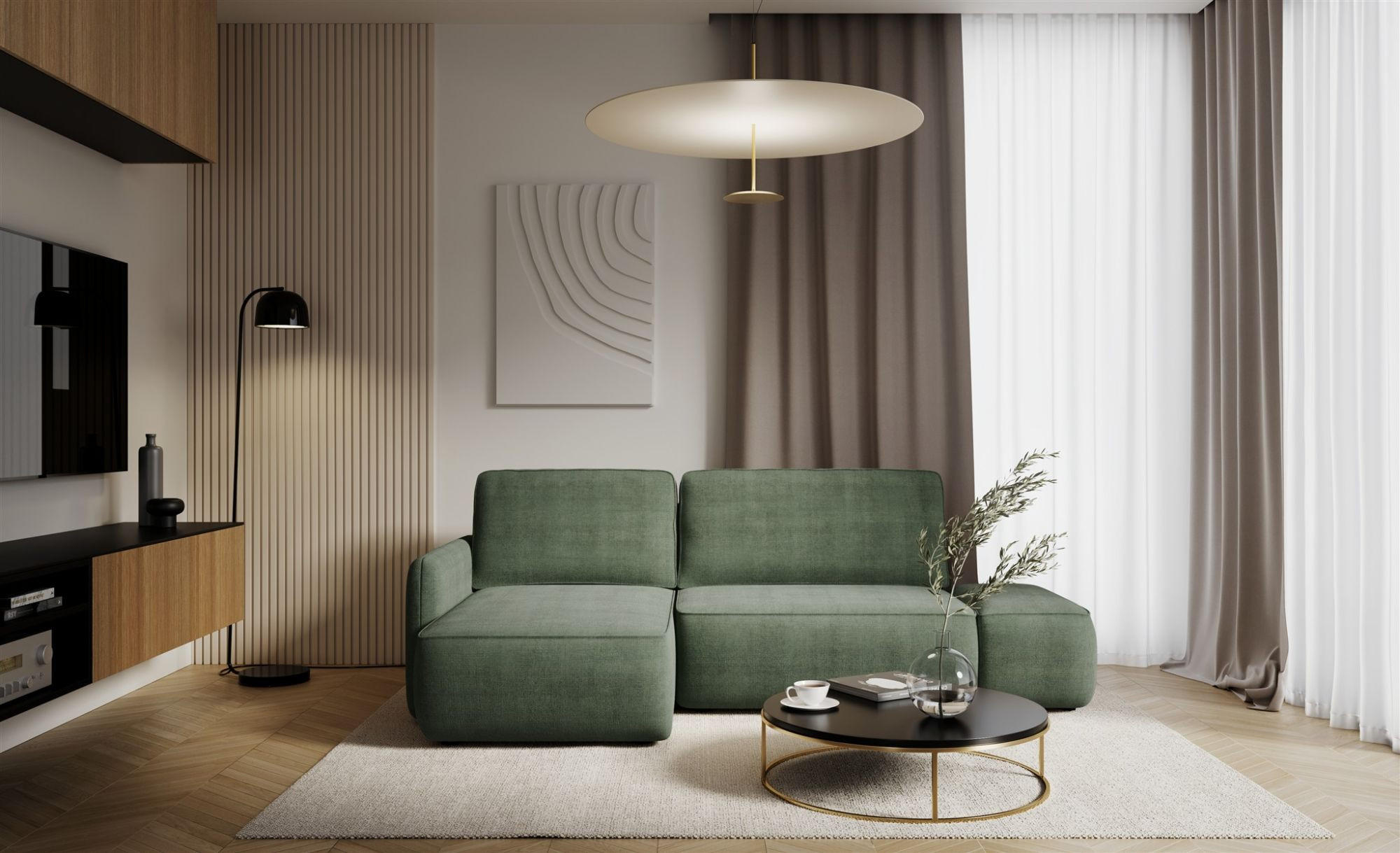 ECKSOFA Luka Mit Schlaffunktion - Grün, Holzwerkstoff/Textil (229/148cm) - Fun Möbel