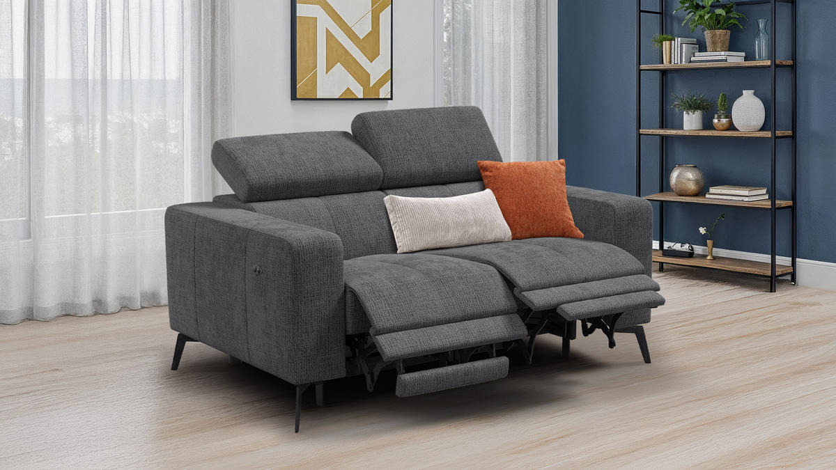 RELAXSOFA MORELLO 2-Sitzer, dunkelgrau, 2 x Relax Zero Gravity - Dunkelgrau, Holz/Textil (164/82/103cm) - Courtois Laville