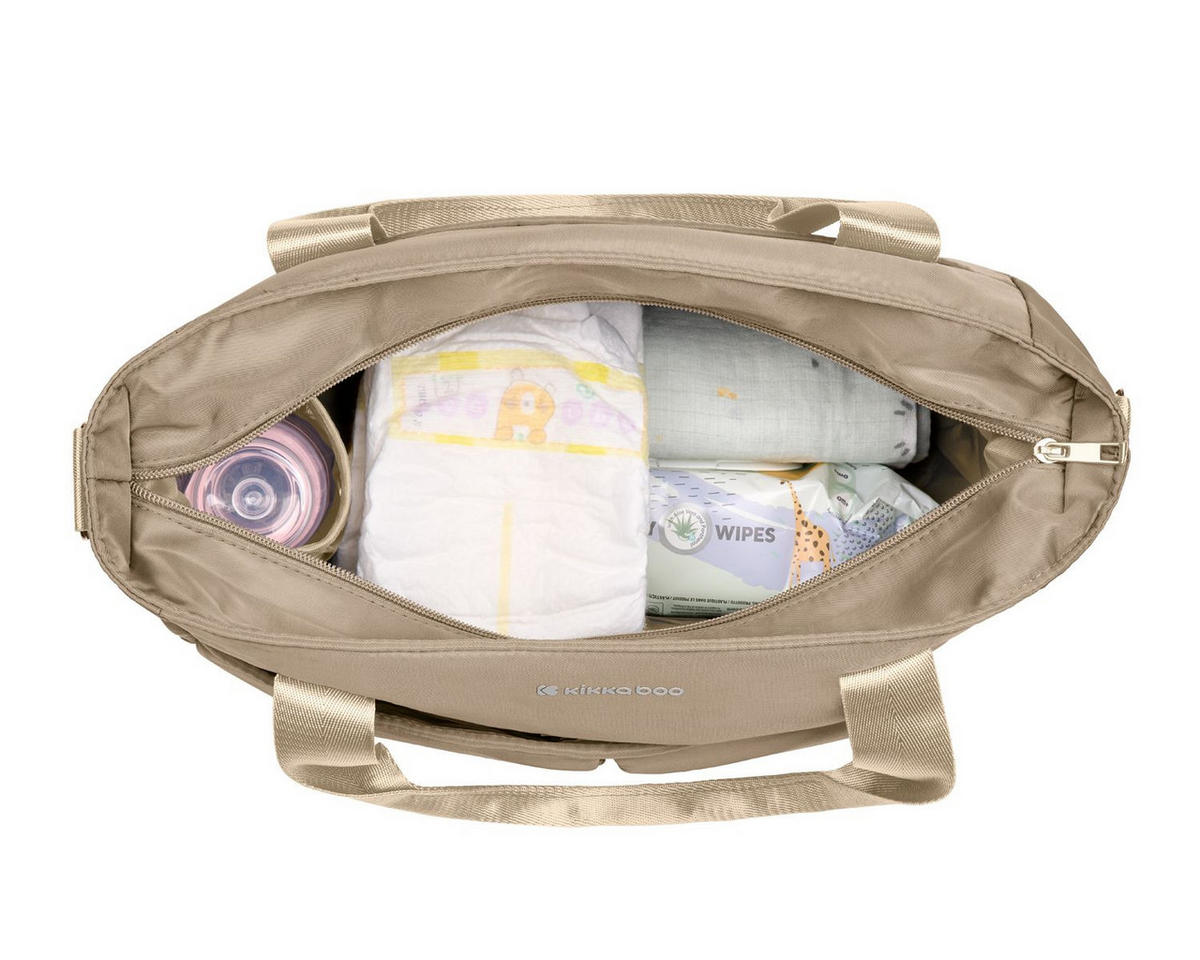 WICKELTASCHE Brielle beige wasserfest, Kinderwagenclips, Wickelunterlage, Reißverschluss - Beige, Textil (5/30/40cm) - Kikka boo