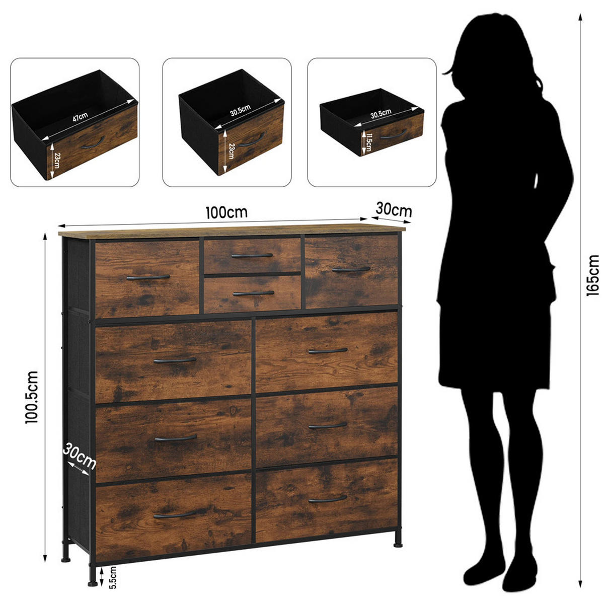 KOMMODE Stoff Sideboard Industrie Metall 100x100x30 cm - Braun, Metall (100/100/30cm) - Kaket