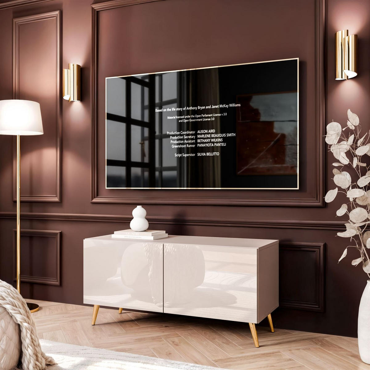 TV-SCHRANK COLGANTE 100 Kaschmir Hochglanz, ohne LED, Schräge goldene Füßen - Kaschmir/Goldfarben, Holzwerkstoff (100/49/40cm) - Lookway