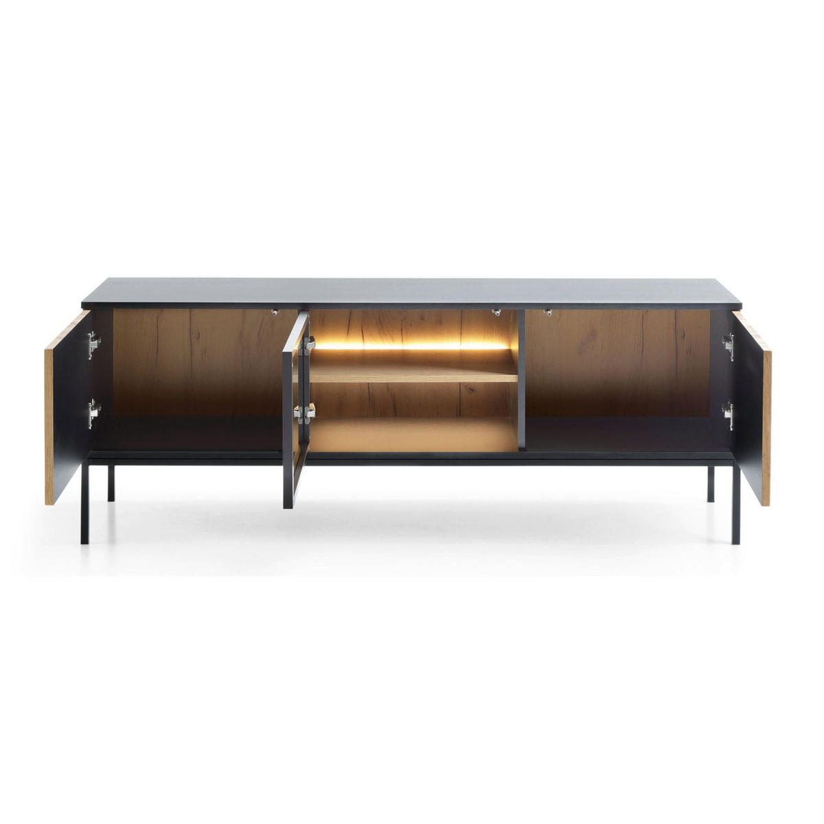 TV-LOWBOARD Tosena Schwarz / Eiche mit LED 154 cm - Schwarz, Holzwerkstoff/Metall (154/56/39cm) - Selsey
