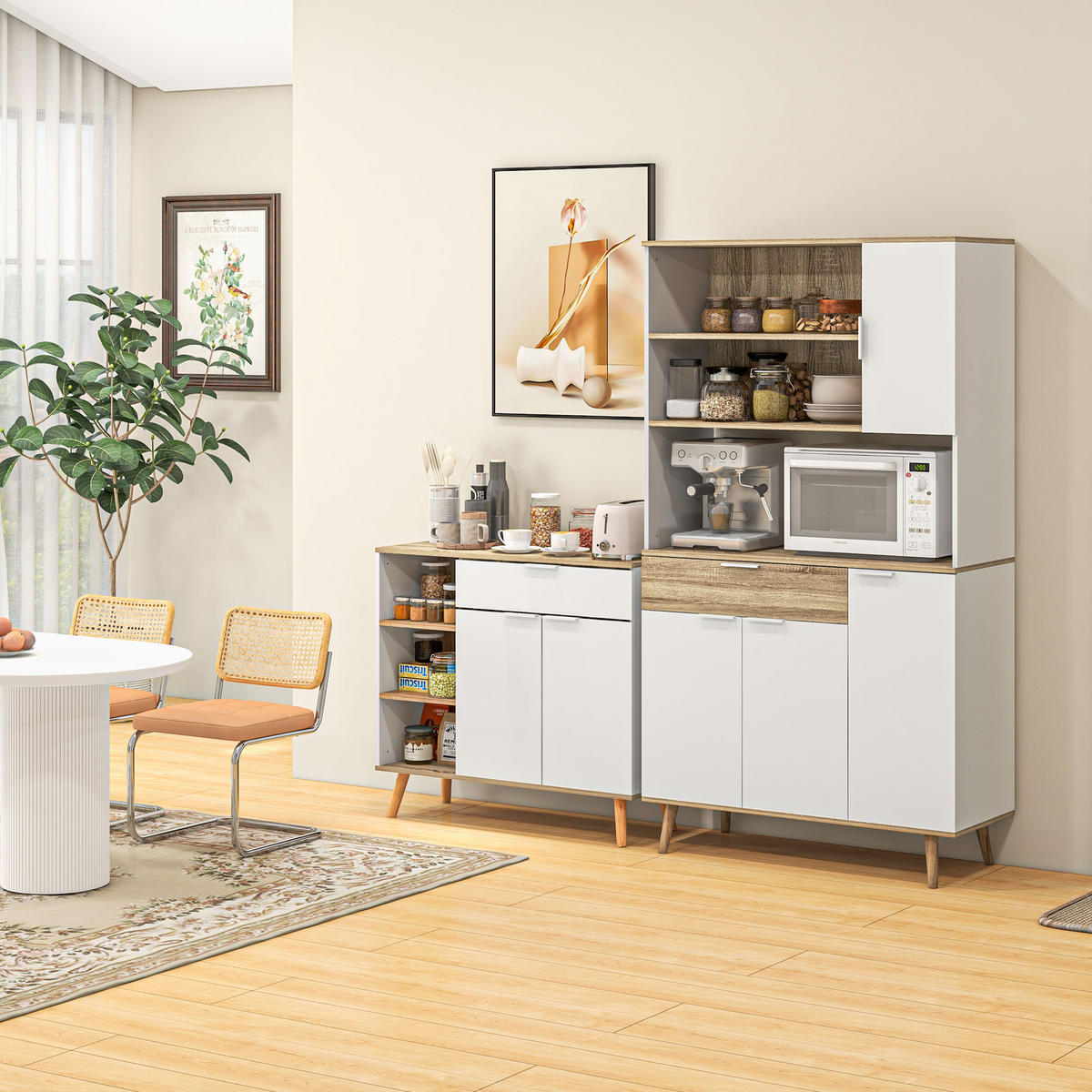 BUFFET DE-11070 Skandi-Design, 4 Türen Weiß/Natur - Weiß, Holzwerkstoff (39/180/98cm) - ComfortXL