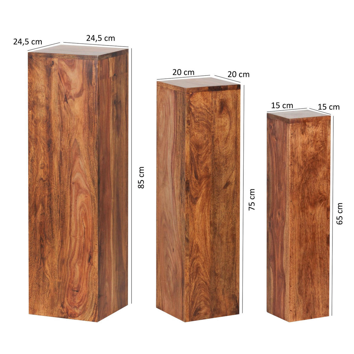 BEISTELLTISCH 3er Set LANE Dekosäulen - Sheeshamfarben, Holz (24.5/24.5/85cm) - tinkaro