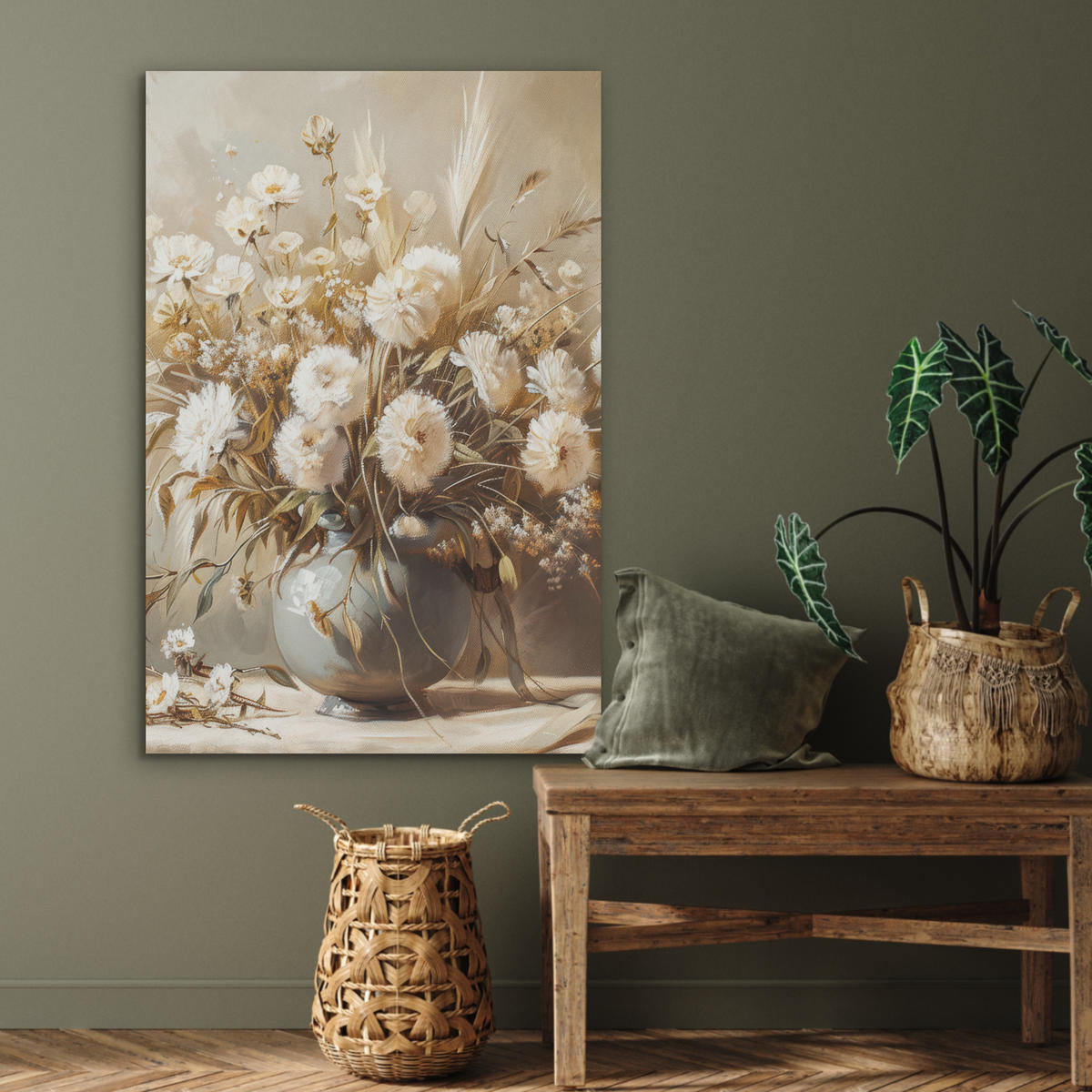 AKUSTIKPANEEL Blumen - Vase - Stilleben - Beige 70x100 cm - Creme, Textil (70/0.9/100cm) - MuchoWow