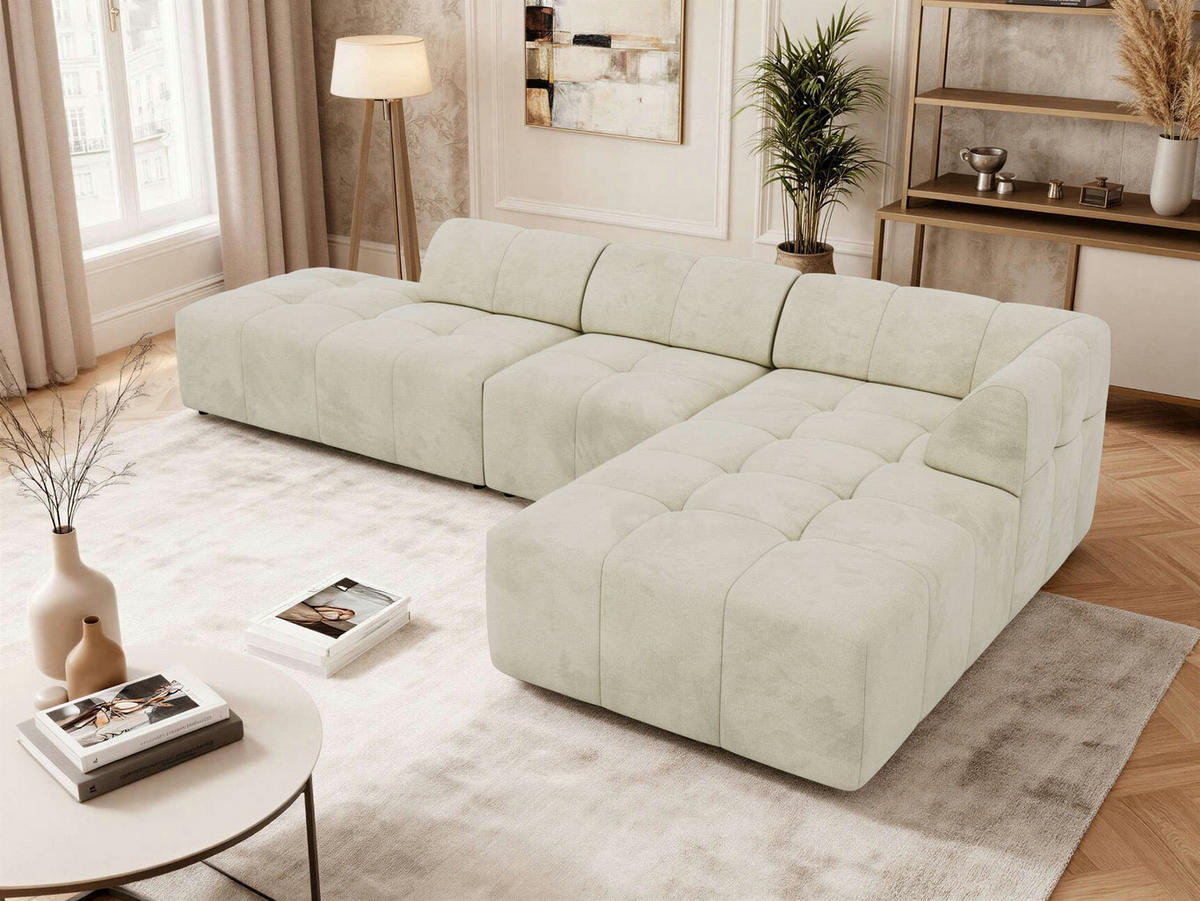 ROHOVÁ SEDAČKA GRIDA 3M L Béžová Samet - Pravá - černá/béžová, textil/plast (176/335cm) - MKS